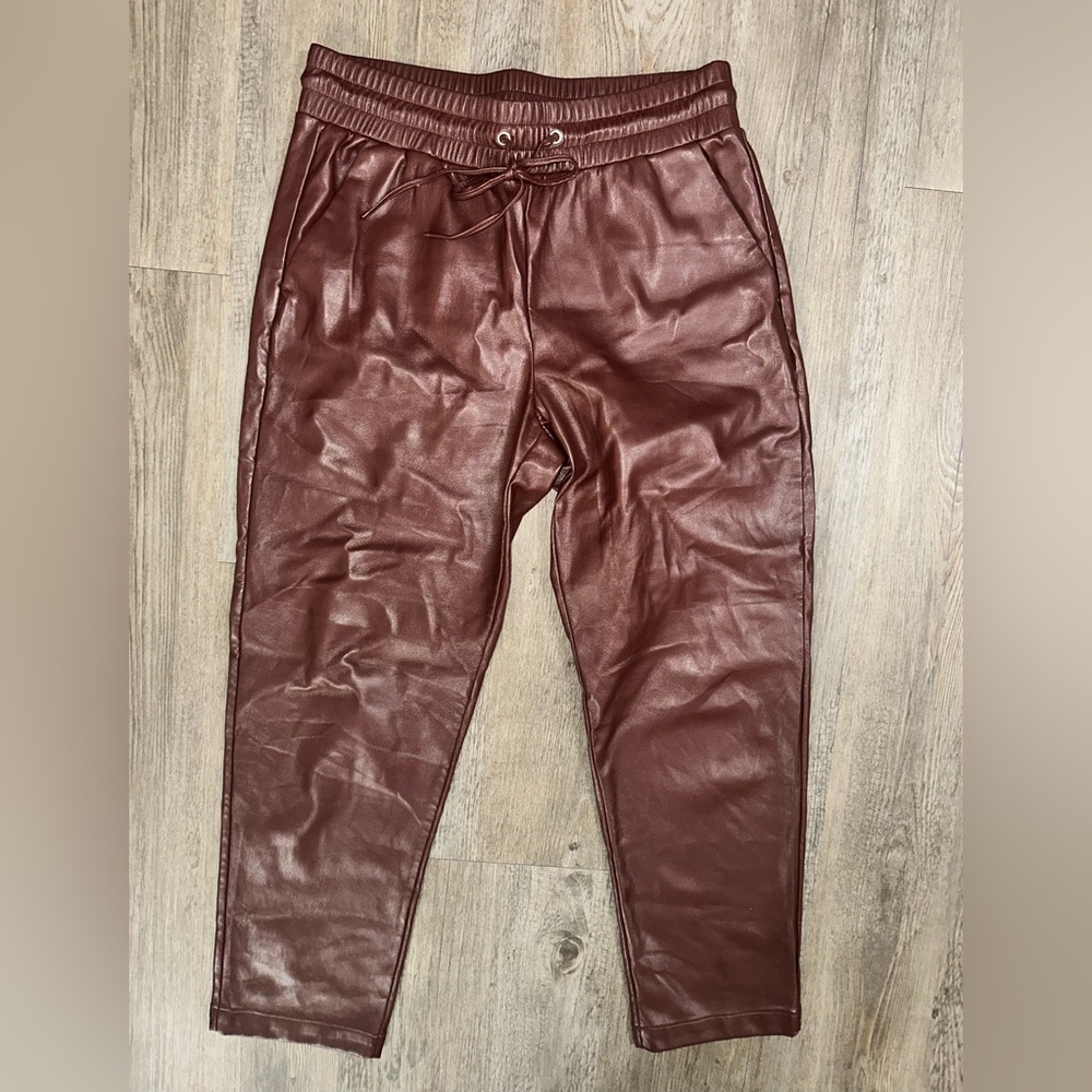 Loft burgundy faux leather pull on pants